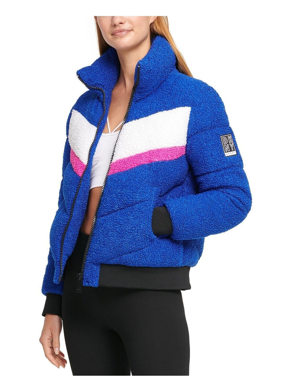 DKNY Womens Sport Colorblocked Sherpa Puffer Jacket Size S